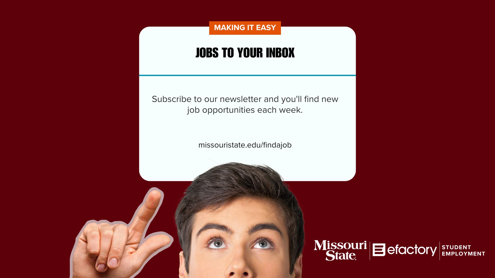 Student pointing to info about signing up for email