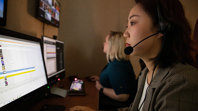 Broadcast student in control room.