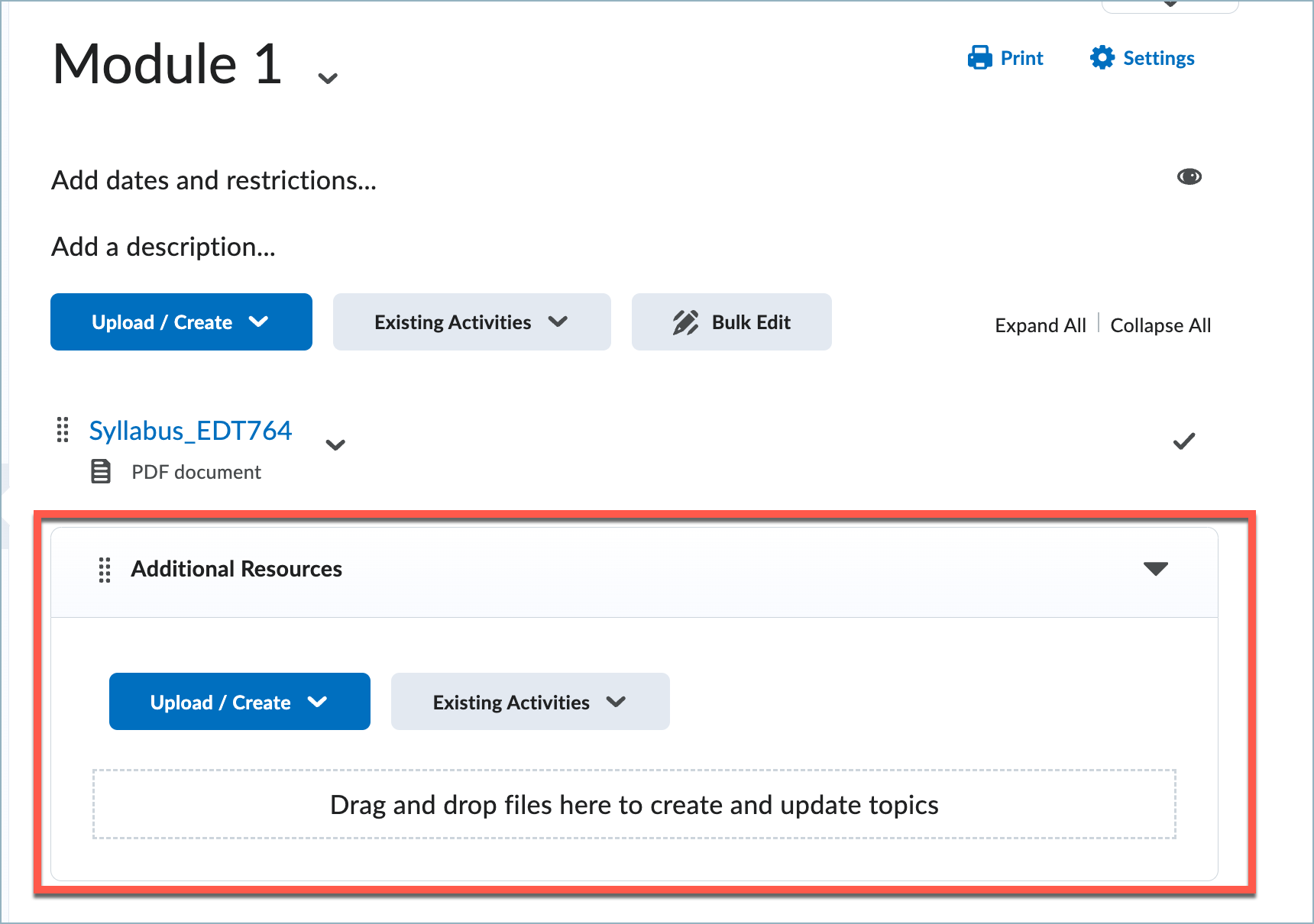 Course module with newly created submodule.