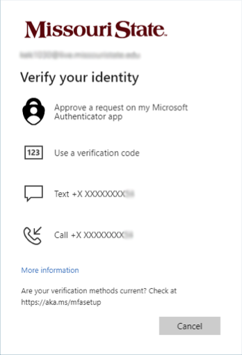 Microsoft Authentication page