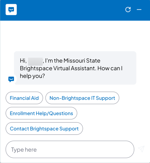 Brightspace Virtual Assistant help window