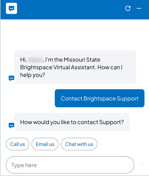 Brightspace Virtual Assistant Window