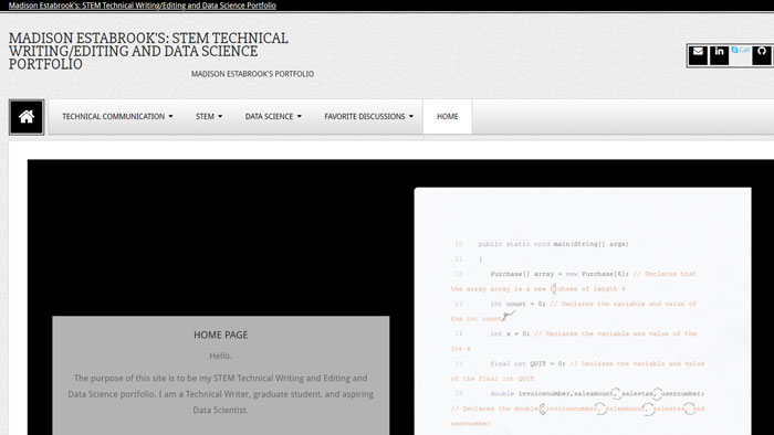 Screenshot of Madison Estabrook portfolio website