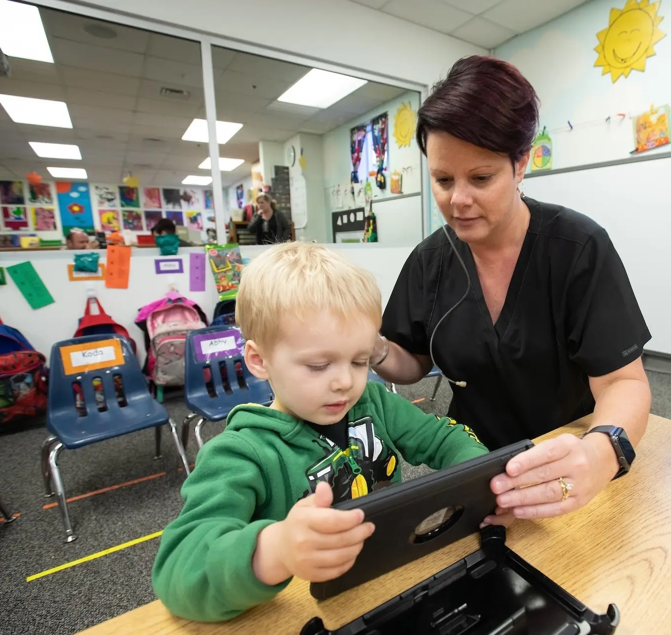 public health nurse with student