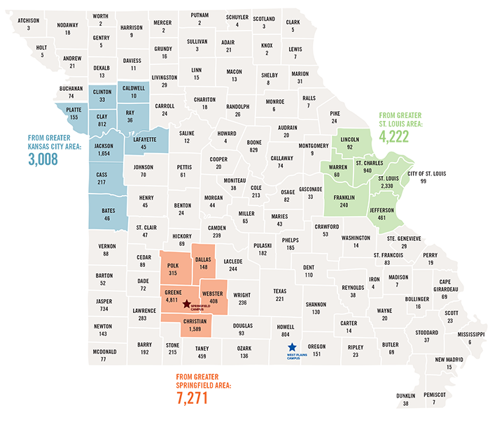 map of missouri - student summary head count info for 2024