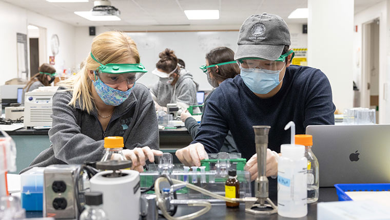 Students doing lab experiments in class.