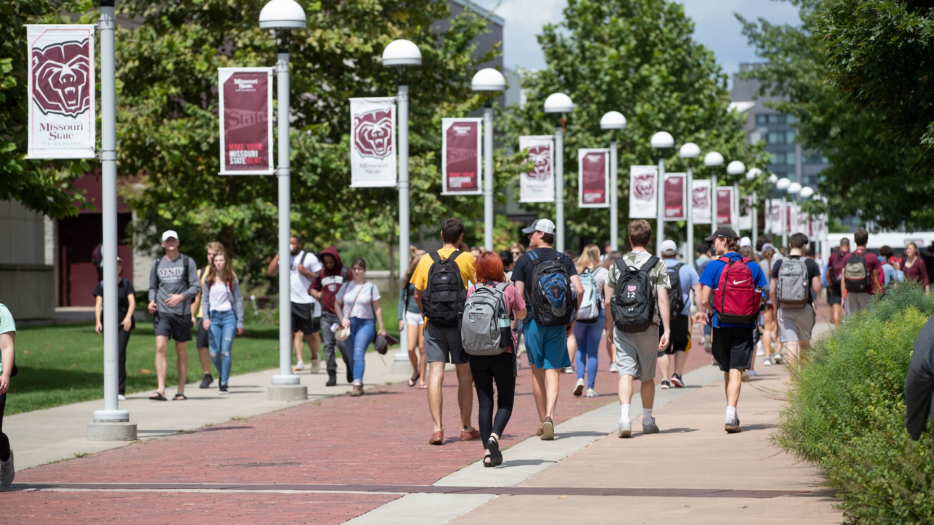 shot of MSU campus students walking to class